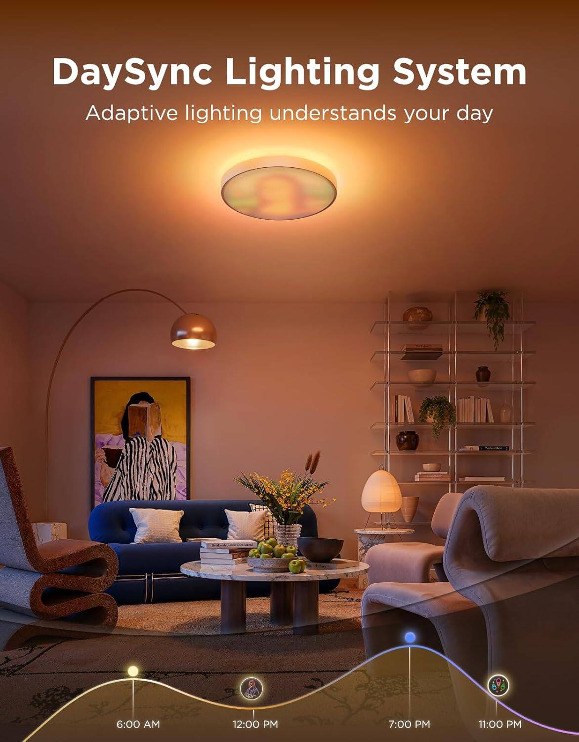 DaySync Lighting System  
Adaptive lighting understands your day  

6:00 AM 12:00 PM 7:00 PM 11:00 PM