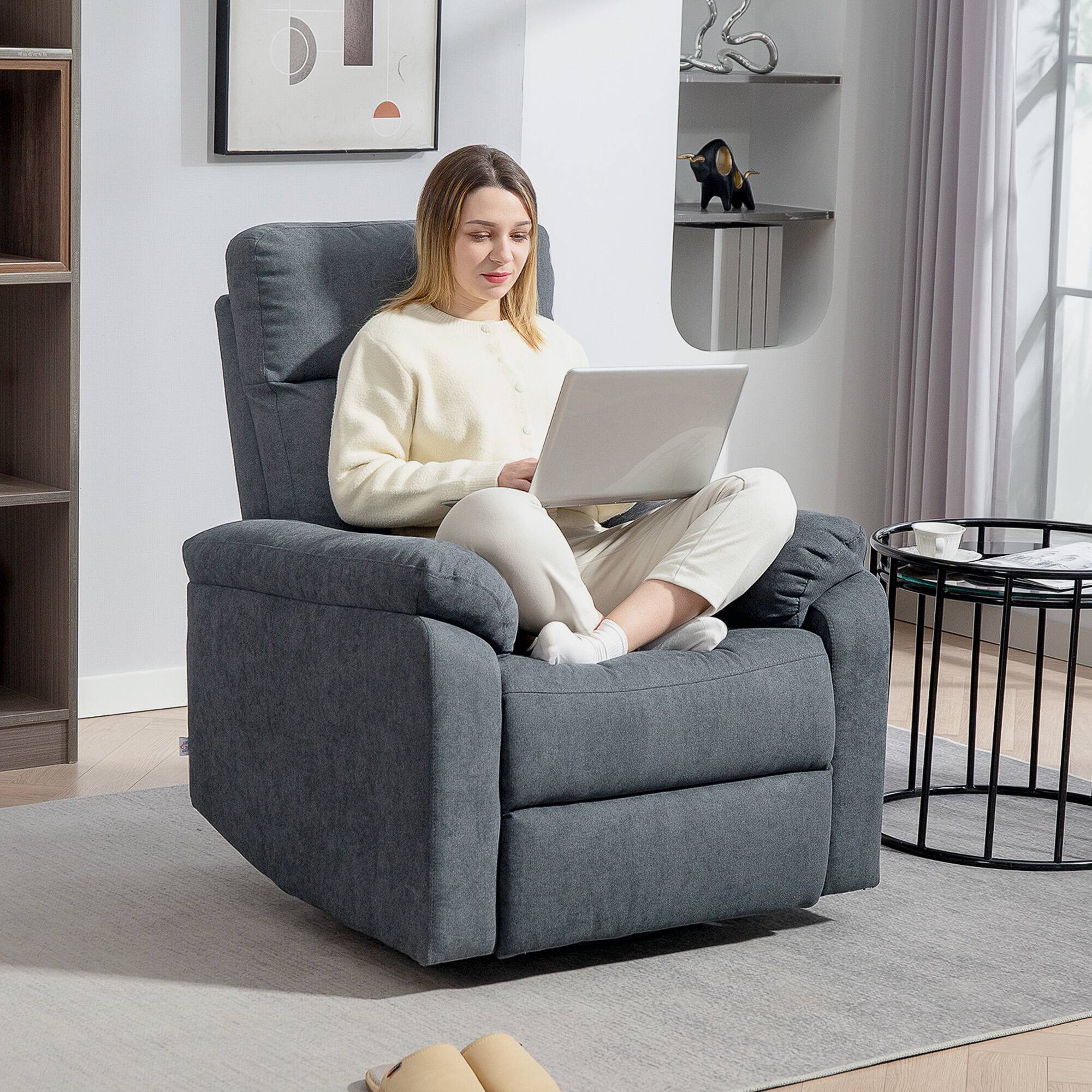 Alt View 1. Homcom - Modern Swivel Rocker: Glider Recliner w/Pocket Spring & Footrest, Overstuffed Quick Assembly - Gray.