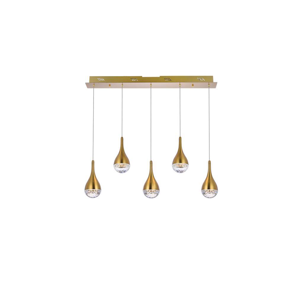 Left. Elegant Lighting - Amherst 34 inch LED pendant in satin gold - Satin Gold.