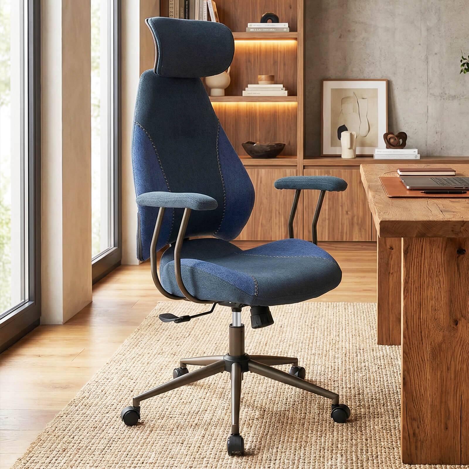 Alt View 3. Costway - Costway Ergonomic Office Chair with 2D Headrest, Rocking Backrest & Wheels, Gaming Chair - Blue.