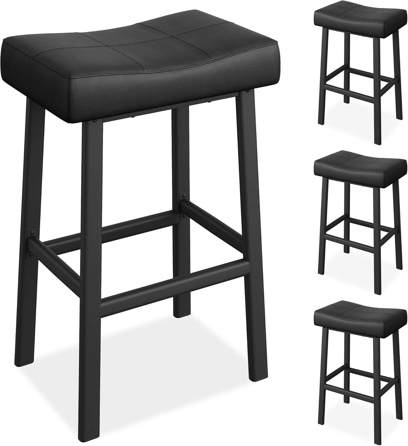 Alt View 3. GARVEE - 24 Inch Backless Saddle Barstools Set of 2, Counter Height Upholstered Padded Barstools with Curved Surface, Black - Black.