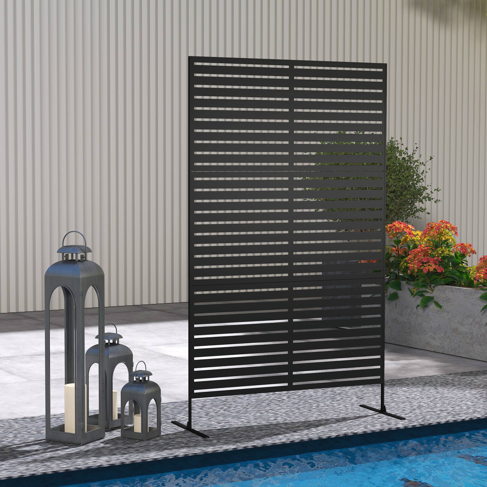 Alt View 1. Outsunny - Privacy Fence Screen, Metal Outdoor Privacy Screen Climbing Plant Trellis with Stand - Black.