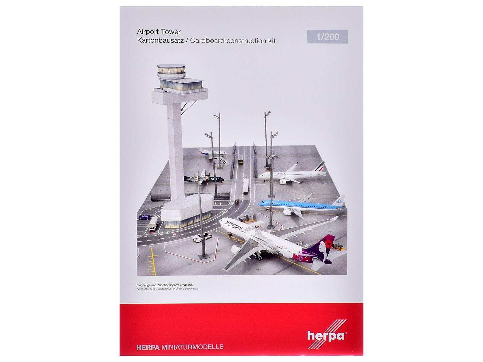 Airport Tower  
Kartonbausatz / Cardboard construction kit  
1/200  

Flugzeuge und Zubehör separat erhältlich.  
Airplanes and accessories available separately.  

HERPA MINIATURMODELL  
herpa