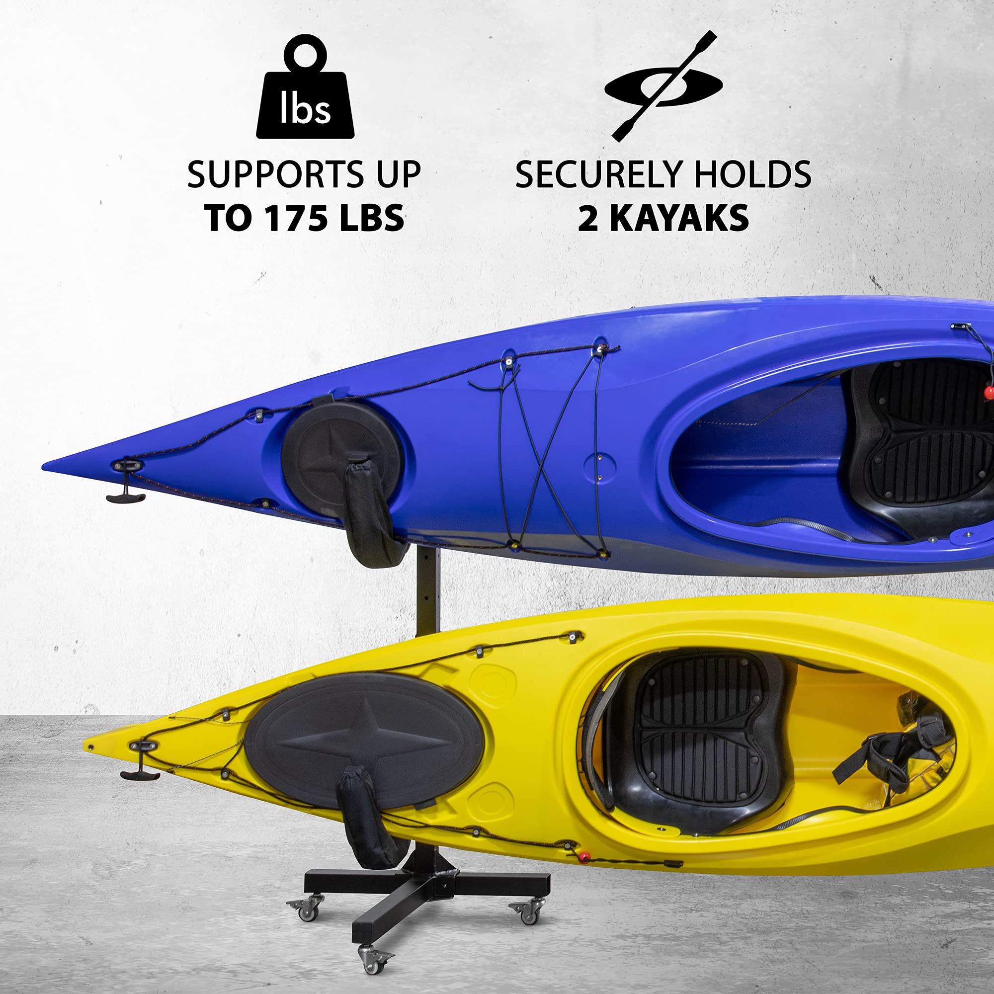 SUPPORTS UP TO 175 LBS
SECURELY HOLDS 2 KAYAKS