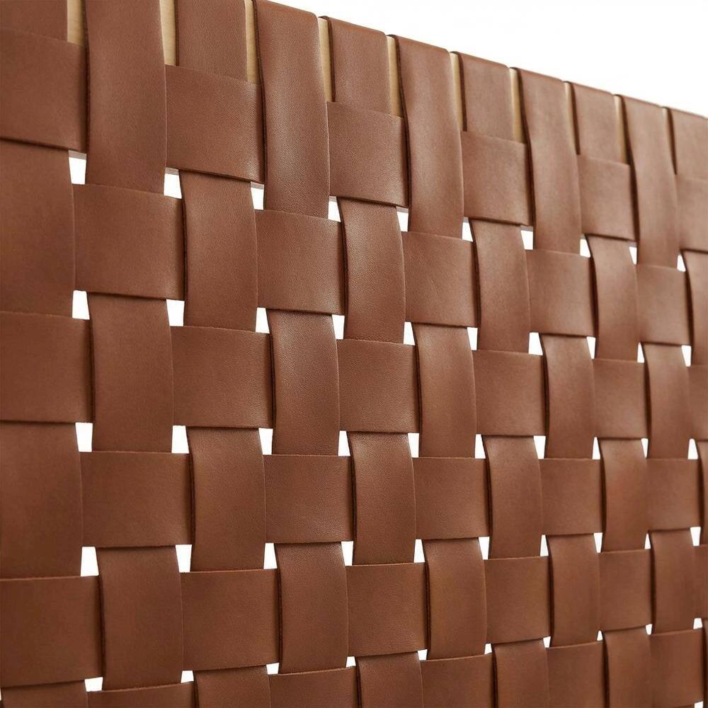 Back. FurniFact - Vegan Leather Twin Headboard Wall-Mount withTexture and Durable Finish - Brown.