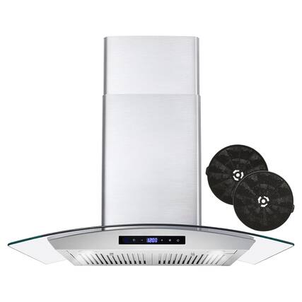 Front. COSMO - 30 in. Vista Collection 380 CFM Ductless Wall Mount Range Hood, Touch Controls, LED Lights - Stainless Steel.