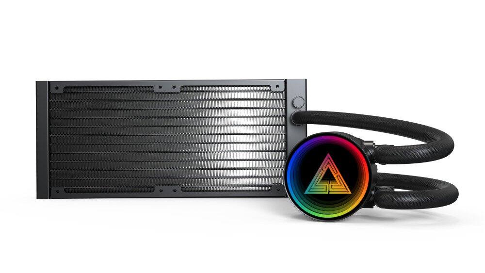 Alt View 1. Montech - LightFlow ARGB 240 CPU Liquid Cooler, 240mm AIO with Infinity Mirror Design, 3100RPM Pump, 2x120mm ARGB Fans - Black.