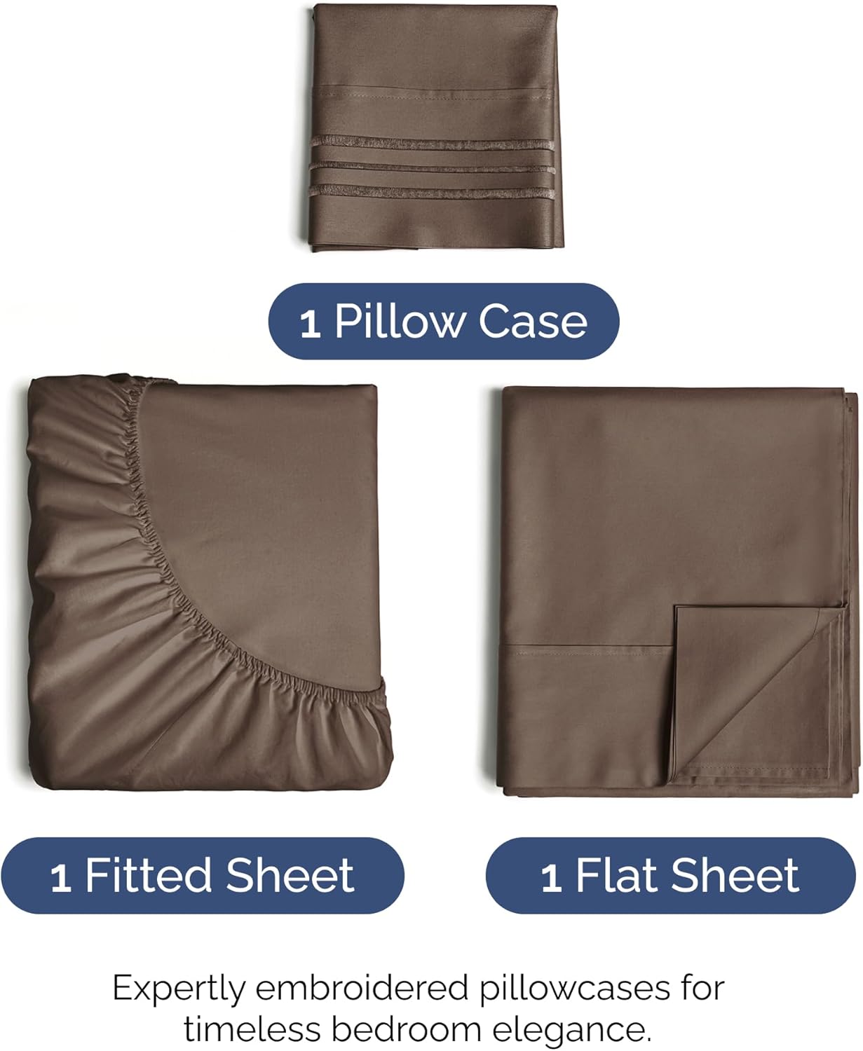 1 Pillow Case  
1 Fitted Sheet  
1 Flat Sheet  

Expertly embroidered pillowcases for timeless bedroom elegance.