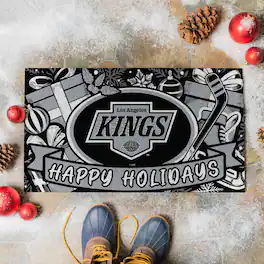 Evergreen Enterprises - Los Angeles Kings 28" x 16" Happy Holidays Christmas Turf Door Mat - Multicolor