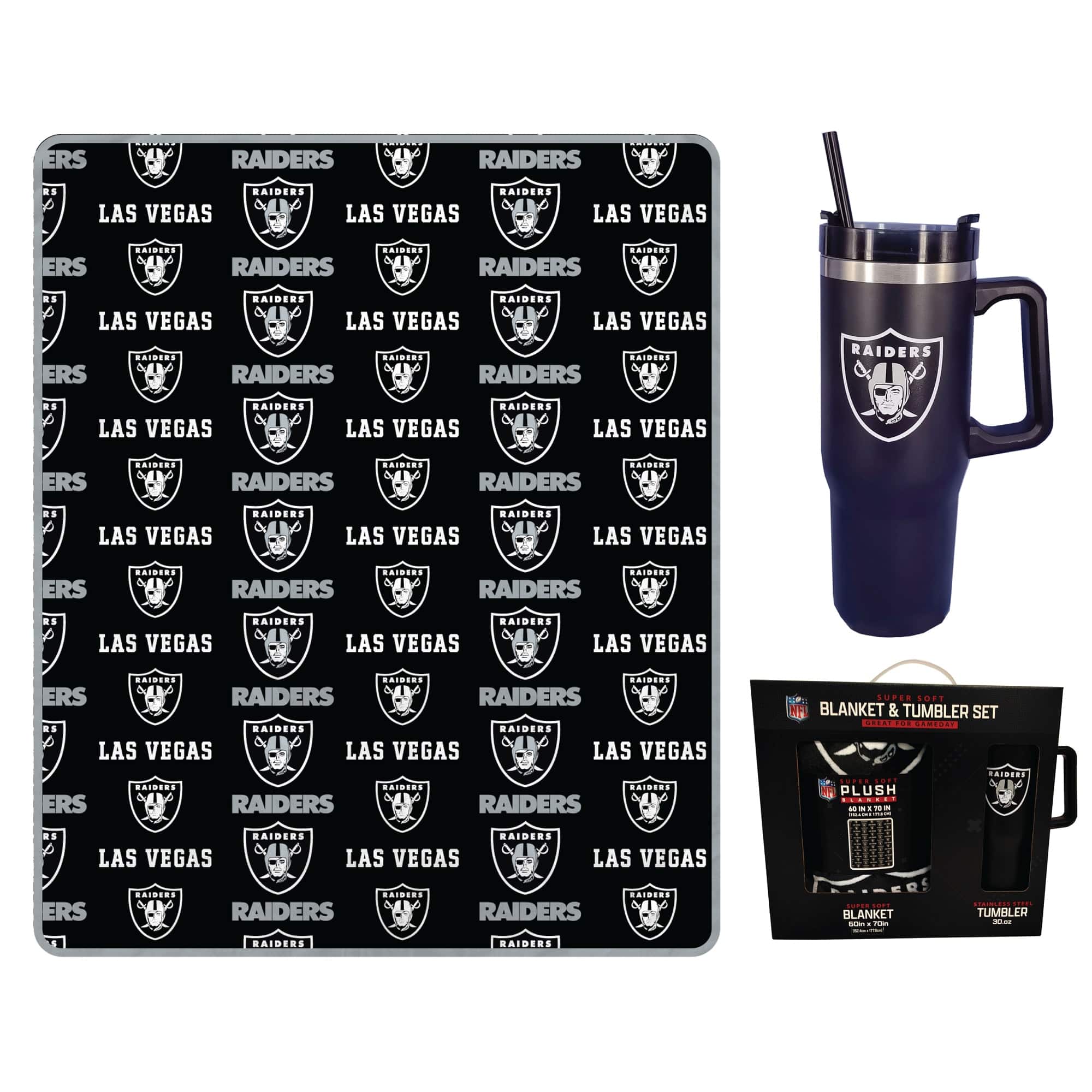 Pegasus - Las Vegas Raiders 60" x 70" Logo Blanket and 30oz Stainless Steel Tumbler Combo - Multicolor
