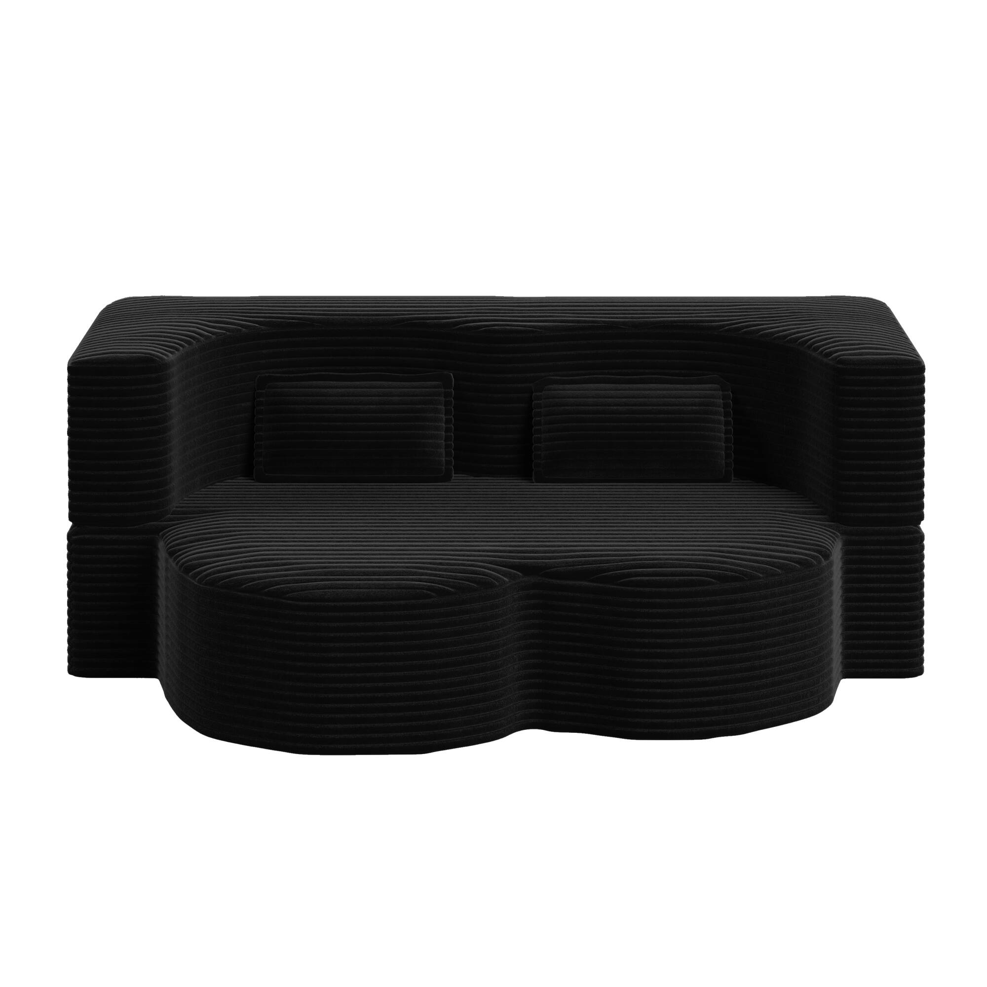 Alt View 4. GOODSILO - Convertible Plush Corduroy Floor Sleeper Sofa with Dual Pillows for Living Room and Guest Use - Black.