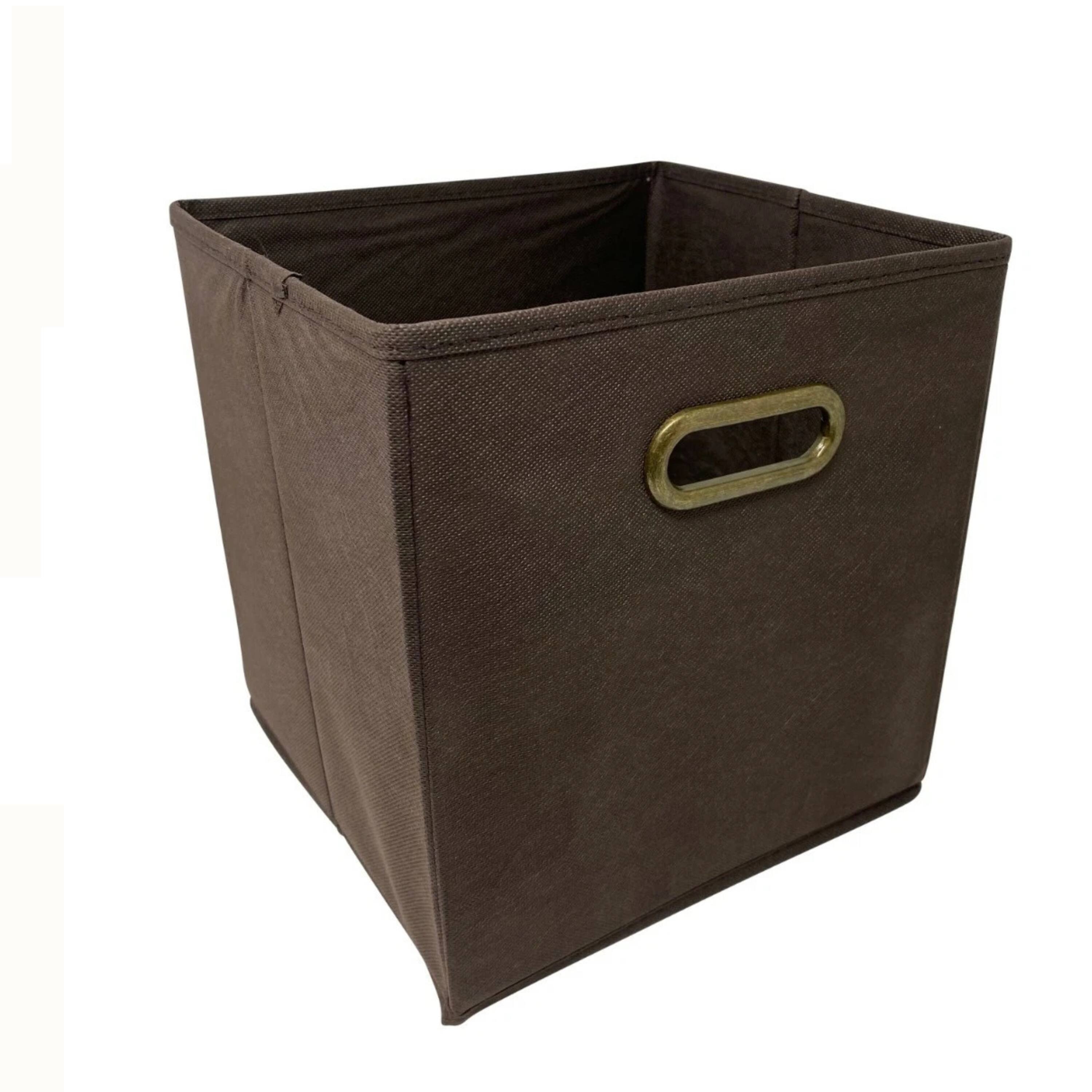 Angle. Kitcheniva - Fabric Storage Cube Bins Organizer Basket Containers Bins Metal Handle 10 Inch 6 Pack Brown.