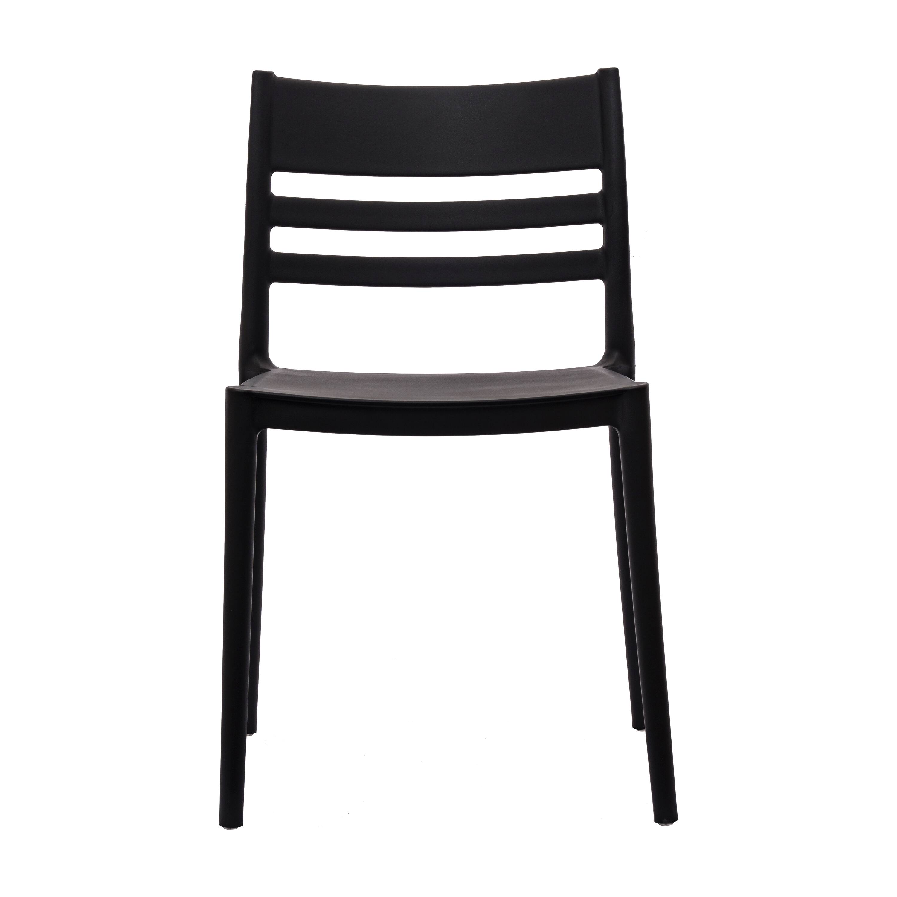 Angle. Flash Furniture - Bridgeport Indoor-Outdoor Stacking Patio Chair with Slatted Backrest, Commercial All-Weather Resin Chair in Black - Black.