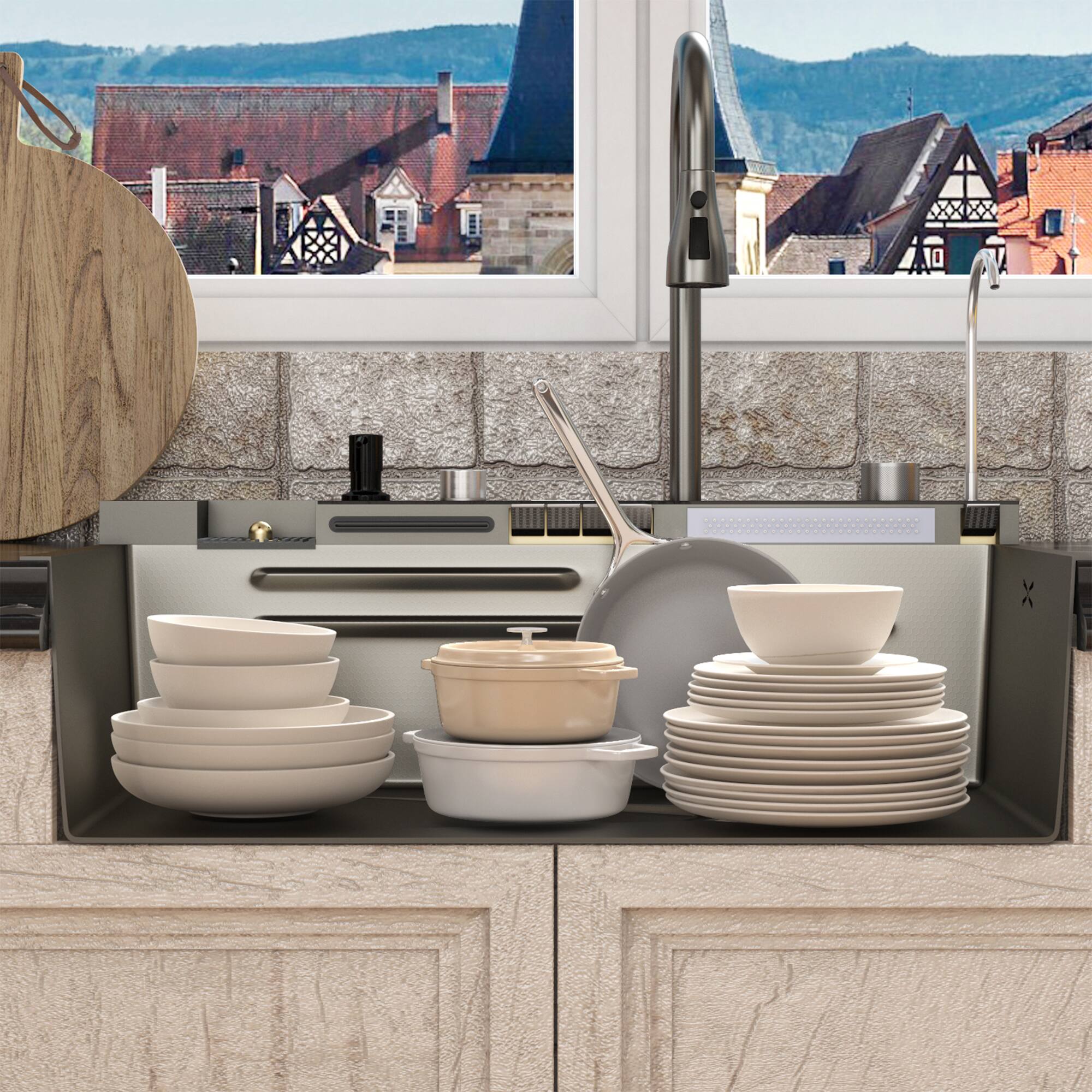 Alt View 9. Famapy - Workstation Kitchen Sink with Digital Display, Drop-in Single Bowl Sink with Faucet & Accessories - Black.