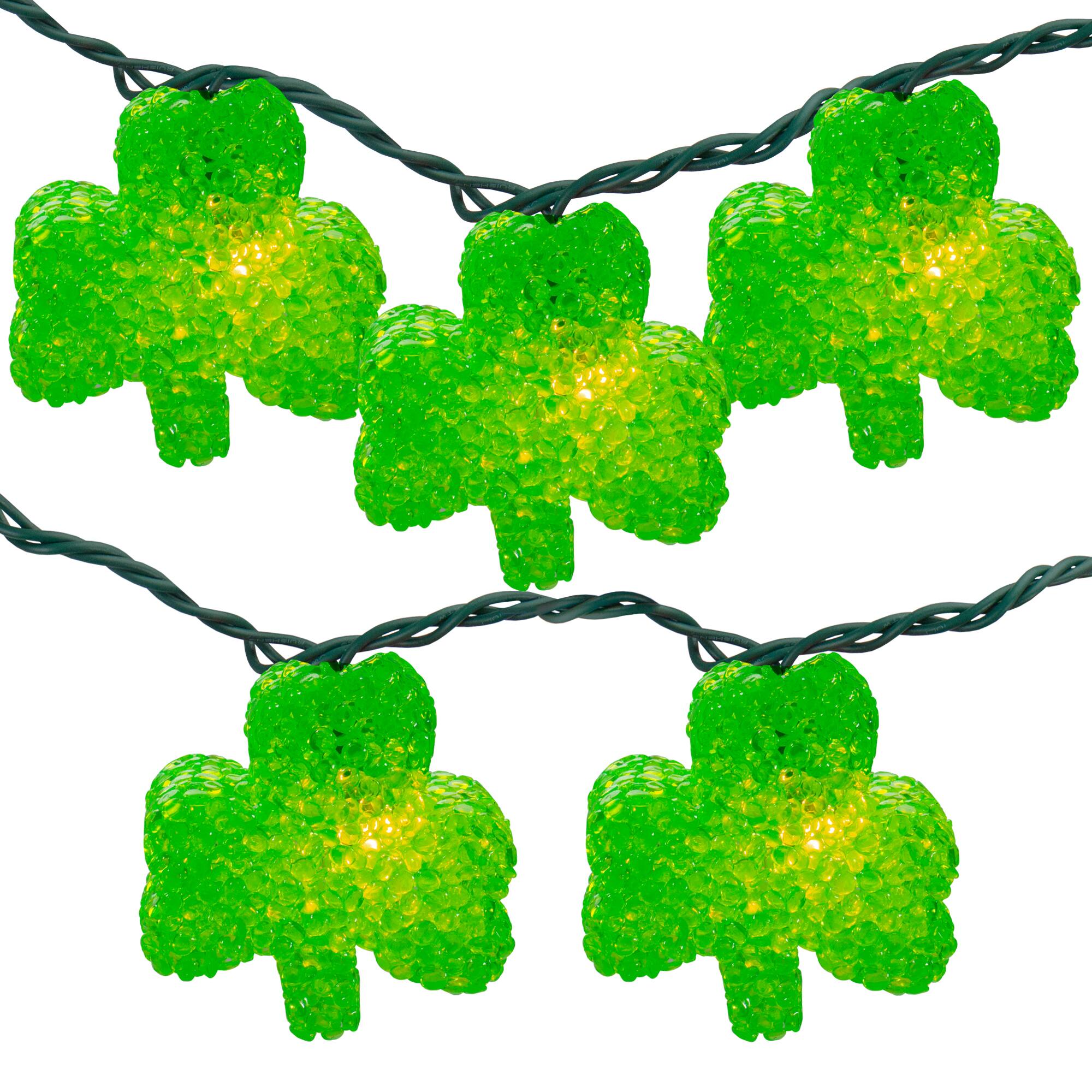 Front. Northlight - 10 Green Irish Shamrock St Patrick's Day String Lights - 7.25ft Green Wire - Green.