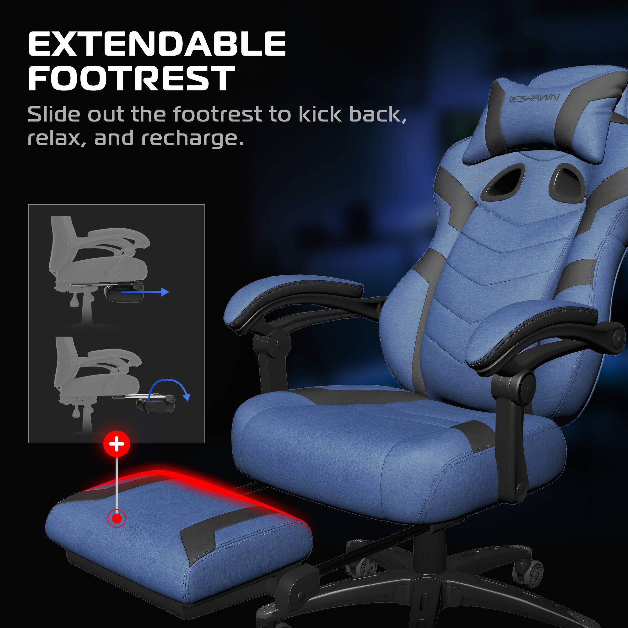 EXTENDABLE FOOTREST  
Slide out the footrest to kick back, relax, and recharge.