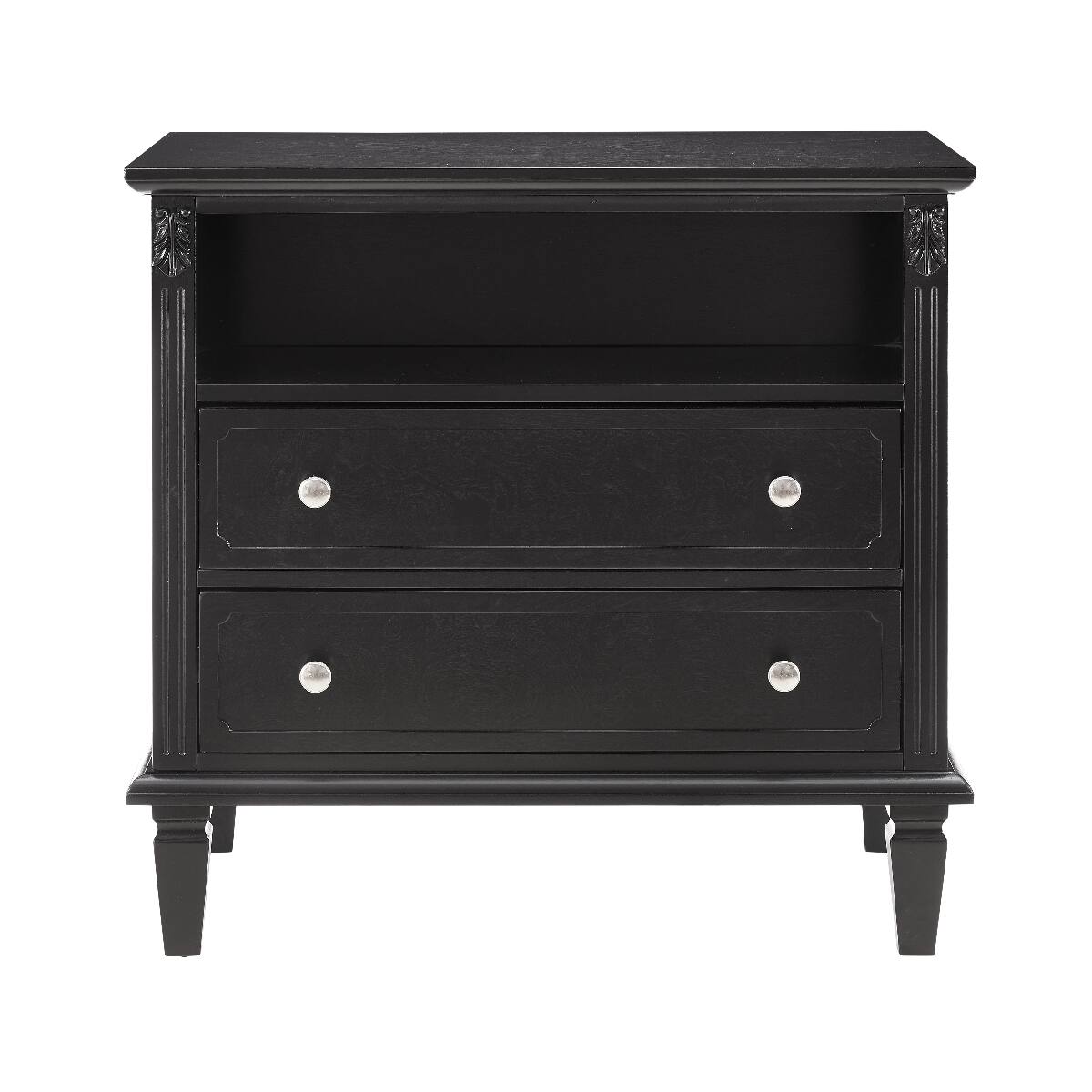 Alt View 3. Loheer - Loheer Black Nightstand With Charging Station, Two Drawers and Open Shelf - Black.