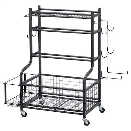 Front. VEVOR - Yoga Mat Storage Rack, Powder Coated Finish Steel Yoga Mat Holder, Home Gym Workout Equipment Organizer with Hooks - Black.