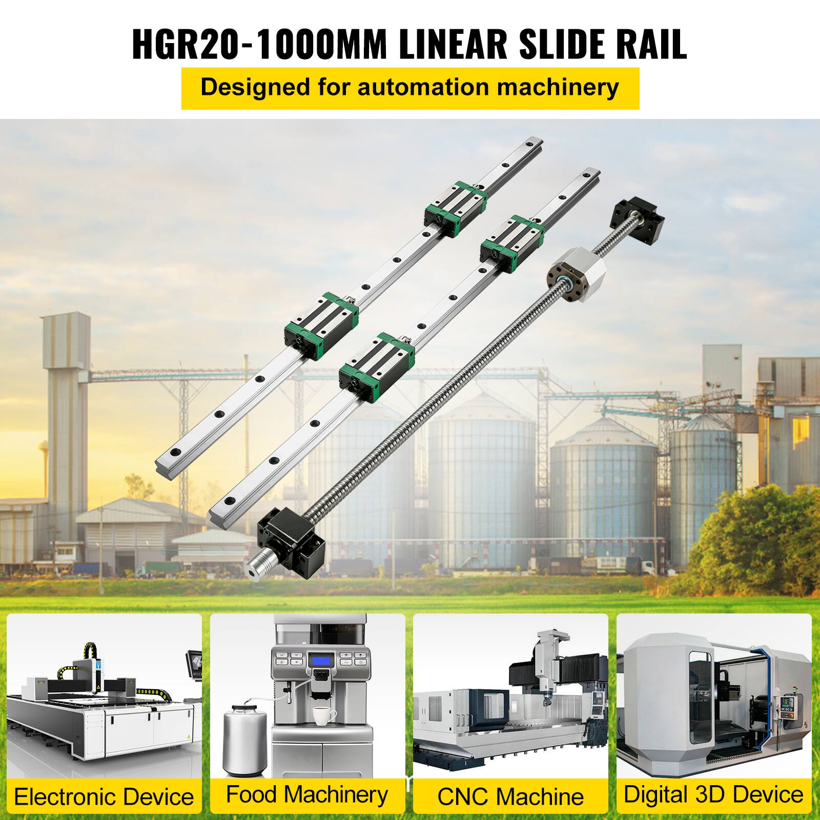 HGR20-1000MM LINEAR SLIDE RAIL  
Designed for automation machinery  

Electronic Device  
Food Machinery  
CNC Machine  
Digital 3D Device