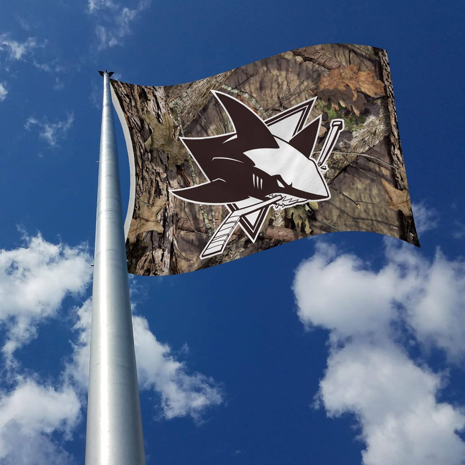 Alt View 1. Rico Industries - San Jose Sharks Bold Mossy Oak Camo Design 3x5 Indoor/Outdoor Banner Flag - Multi.