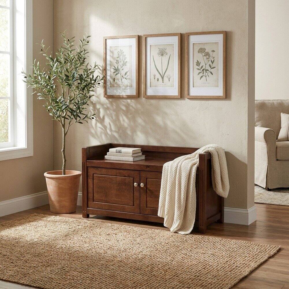 Alt View 3. FurniFact - Solid Wood Entryway Bench with Lift-Top Storage for Shoe Rack - Walnut.