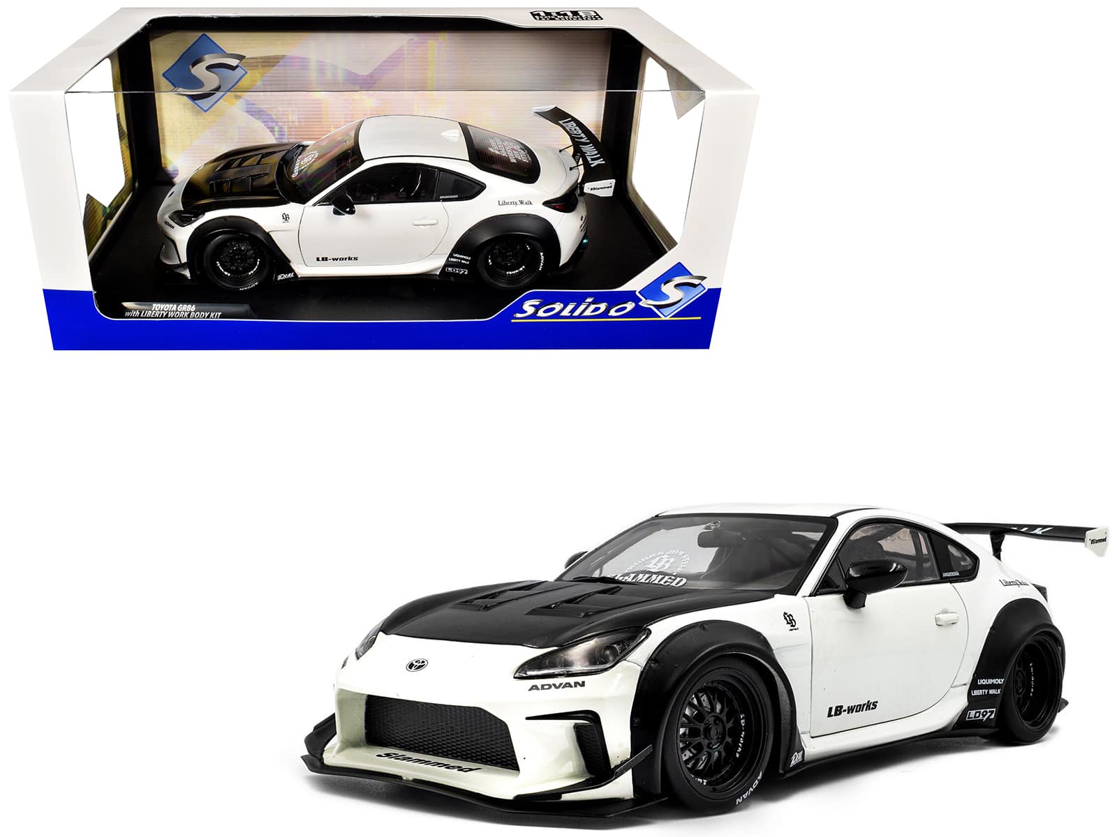 2024 Toyota GR86 LBWK Body Kit RHD (Right Hand Drive) Pearl White with Carbon Hood 1/18 Diecast Model Car by Solido price history on PriceWatchPro