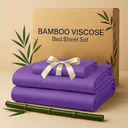Lux Decor Collection - Rayon from Bamboo Blend Twin Bed Sheets, 4-Piece Cooling Sheet Set with 16-Inch Deep Pockets - Purple