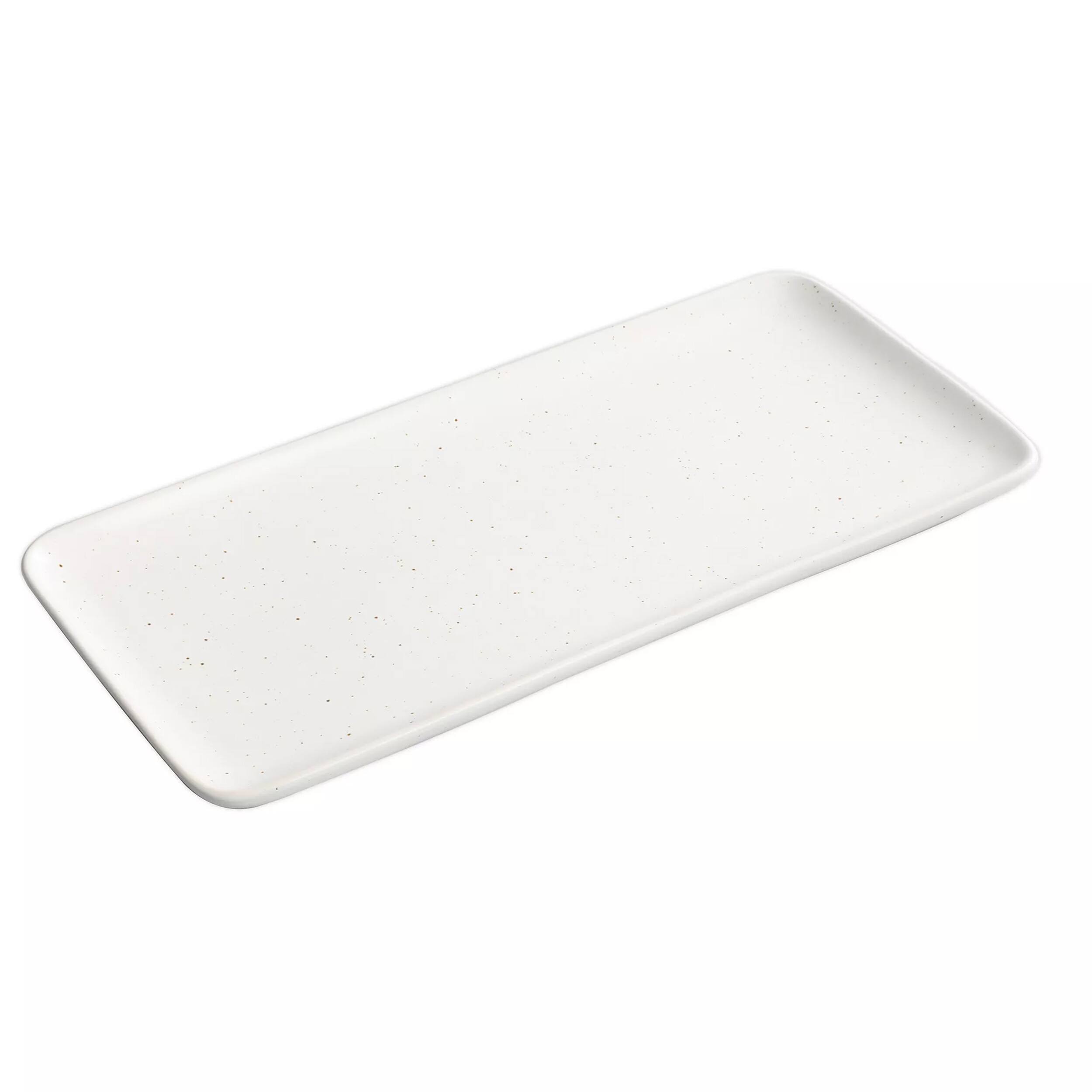 Front. Our Table - Our Table Landon 13 Inch Rectangle Stoneware Serving Tray in Sea Salt - White.