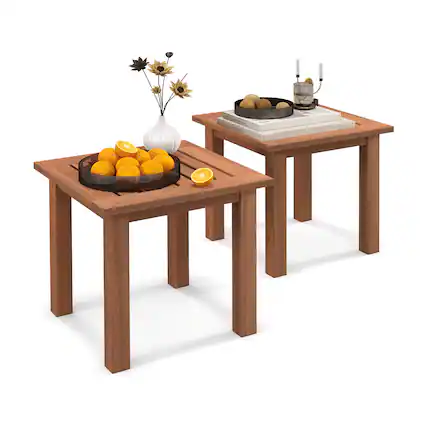 Front. Gymax - Gymax 2 Pieces Patio Side Table Hardwood All-Weather Outdoor Square End Bistro Table Garden - Natural.