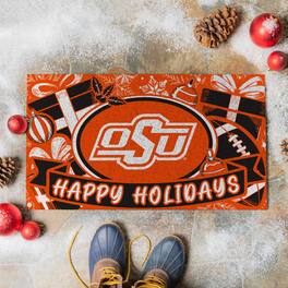 Evergreen Enterprises - Oklahoma State Cowboys 28" x 16" Happy Holidays Christmas Turf Door Mat - Multicolor