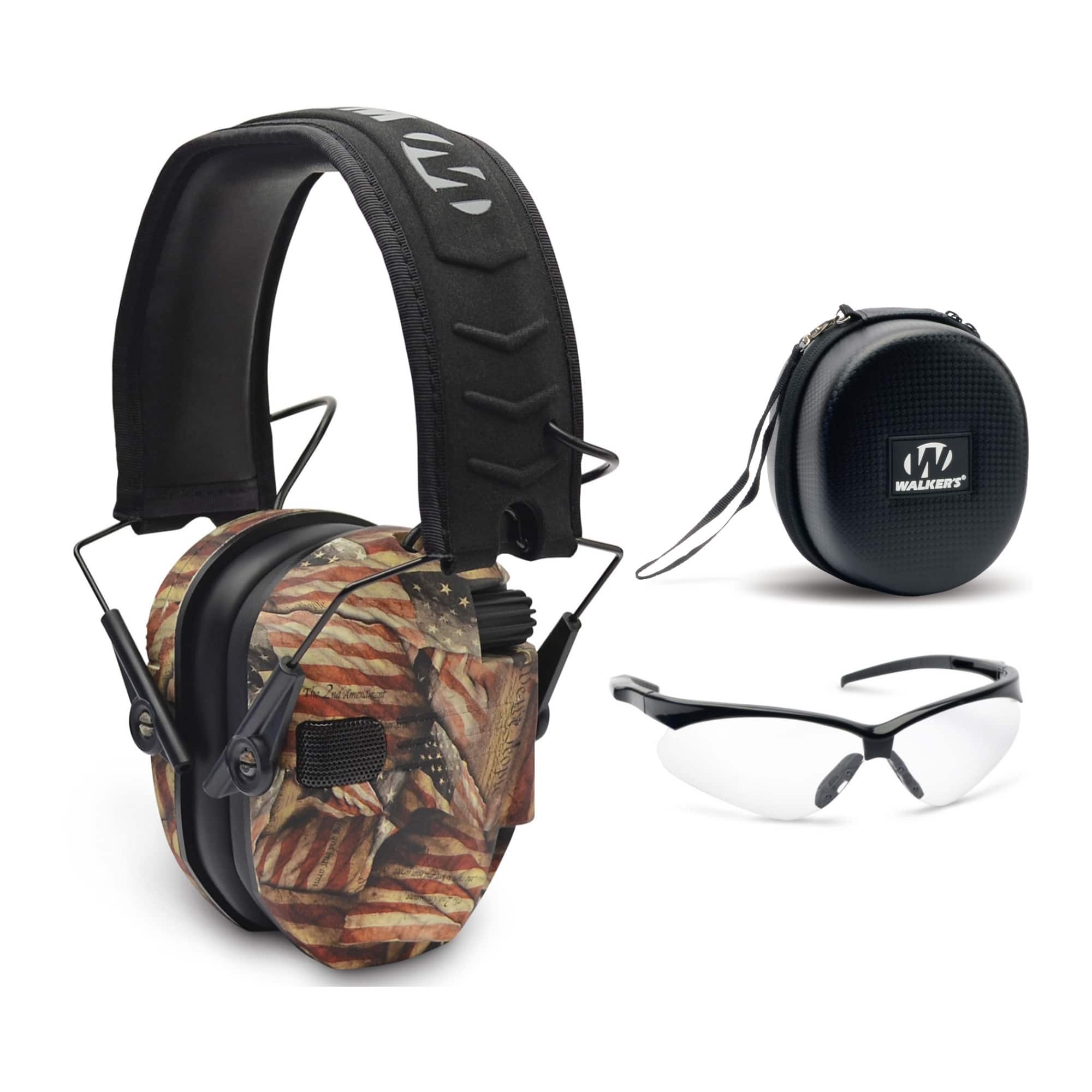 Walkers - Walker’s Razor Slim Electronic Muff (American Flag) w/ Case and Shooting Glasses - Brown price history on PriceWatchPro
