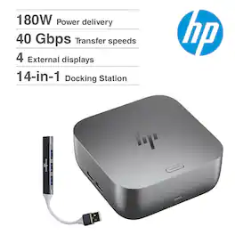 HP - 11-in-1 Thunderbolt 4 Dock 180W, Supports 5K or 4x 4K@60Hz, 40Gbps Data, USB-A/C, LAN, 2x HDMI, w/DKZ Hub - Gray