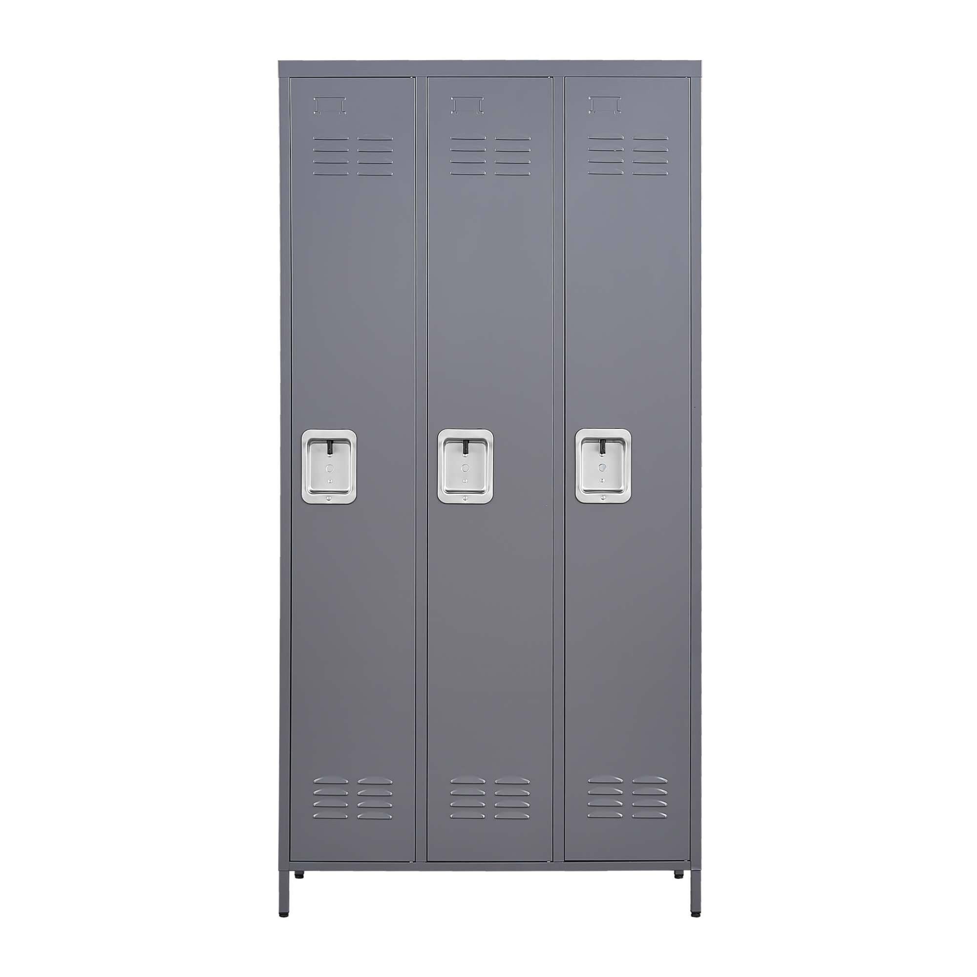 Alt View 6. GOODSILO - Three-Door Steel Storage Locker Cabinet for Secure Organization in Home Gym Office or Garage - Gray.