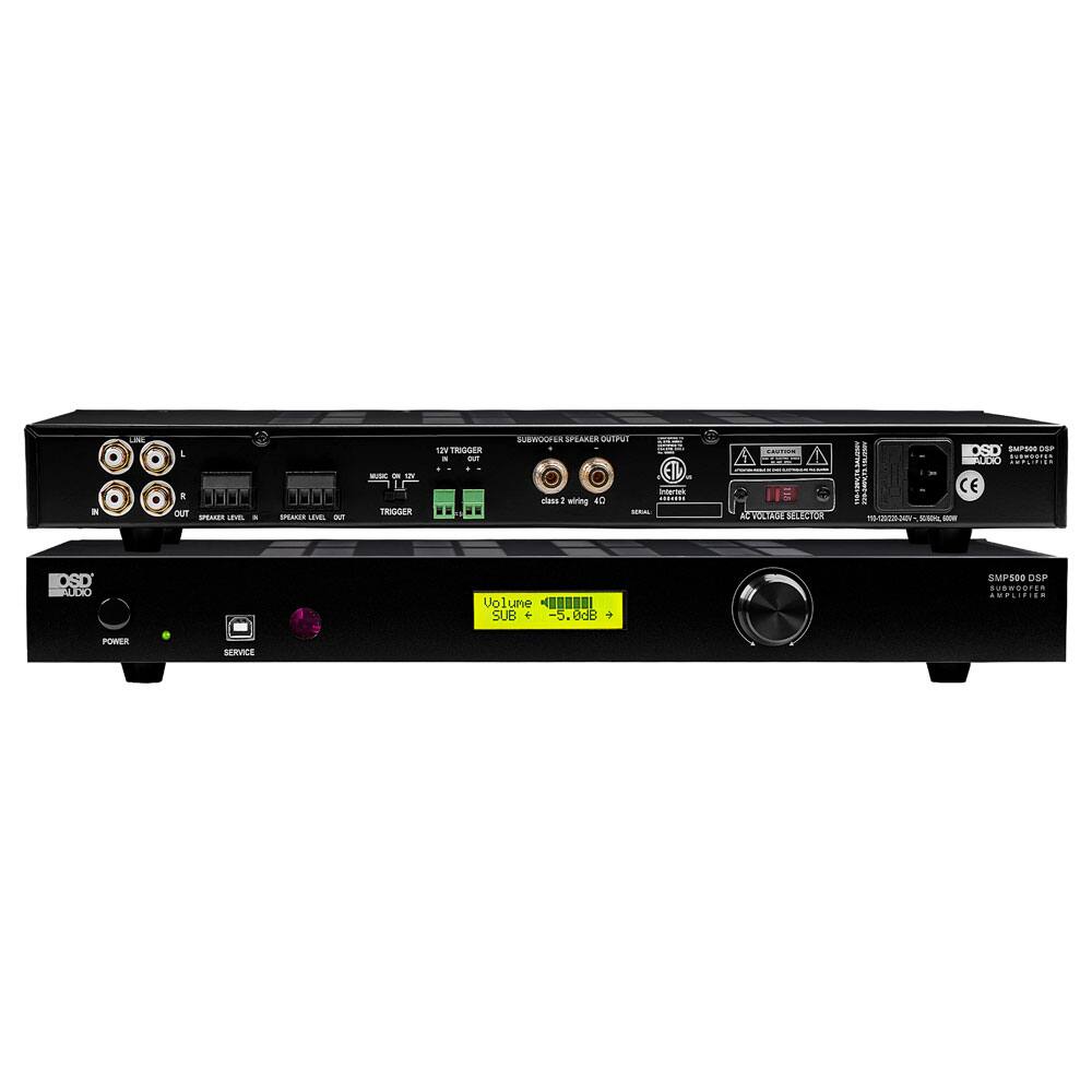 - IN
- AS
- I OUT LEVEL SPEAKER
- or
- SPEAKER LEVEL our
- MUSC on 12 TRIGGER
- 21 TRIGGER 3 OUT
- SUBWOOFER SPEAKER OUTPUT Intertek dass 2 40 HBHH wiring SERAL
- SANTHING A AC VOLTAGE SELECTOR
- SOCIAL
- OSD $MP500 OSP AUDIO CE
- OSD LITAUDIO
- Volume ! SUB + -5.0dB
- SMP500 DSP SUBWOOFER AMPLIFIER
- POWER
- SERVICE