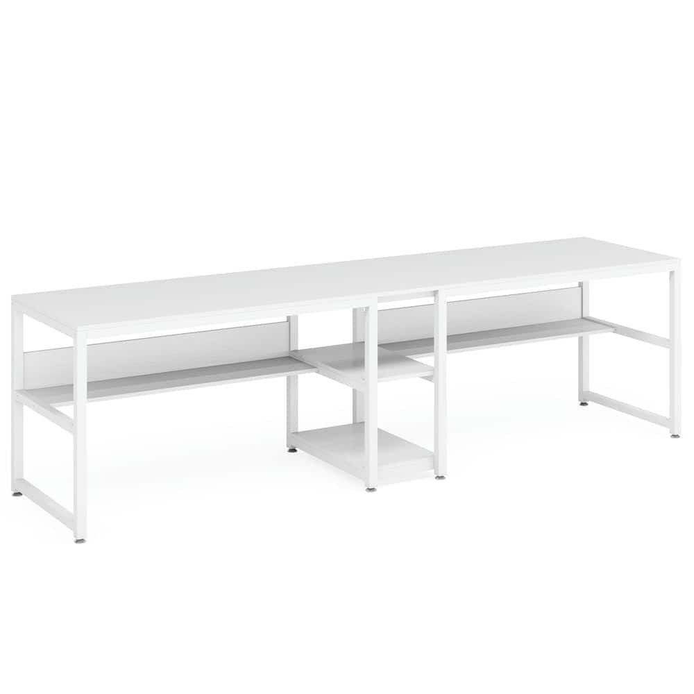 Resenkos - Kadyn Study Writing Desk, Computer Desk,78.7" Two Person Desk, Computer Desk Double Workstation with Shelves - White