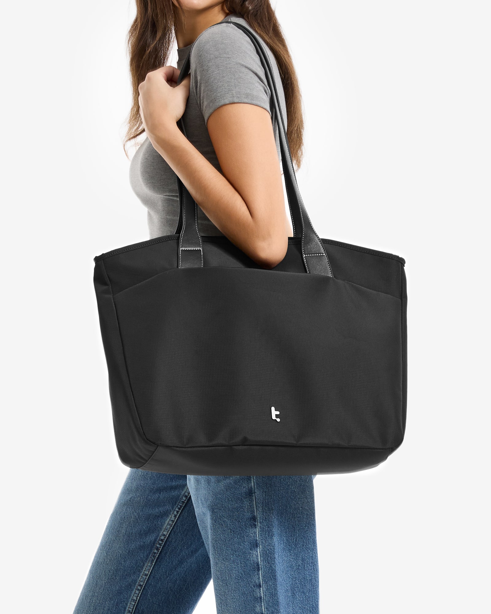 Front. tomtoc - tomtoc Laptop Tote Bag for Women, Laptop Work Shoulder Bag with Device Compartment fits up to 16 inch MacBook Pro, 18L - Black.