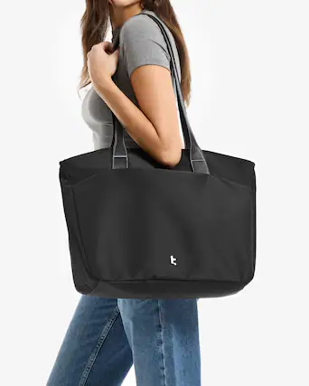 Front. tomtoc - tomtoc Laptop Tote Bag for Women, Laptop Work Shoulder Bag with Device Compartment fits up to 16 inch MacBook Pro, 18L - Black.
