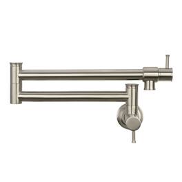 Akicon - Solid Brass Wall-Mounted Pot Filler Kitchen Faucet with Double Joint Swing Arms for Stovetop - Brushed Nickel