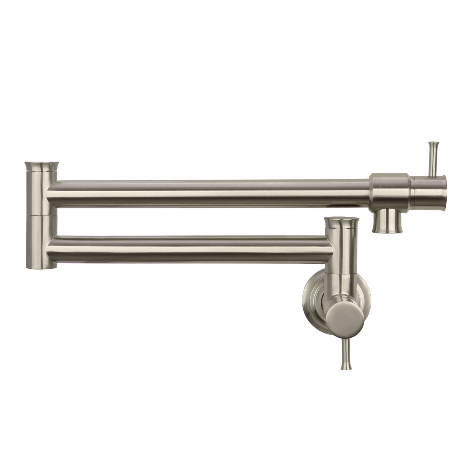 Front. Akicon - Akicon Solid Brass Wall-Mounted Pot Filler Kitchen Faucet with Double Joint Swing Arms for Stovetop in Brushed Nickel - Brushed Nickel.