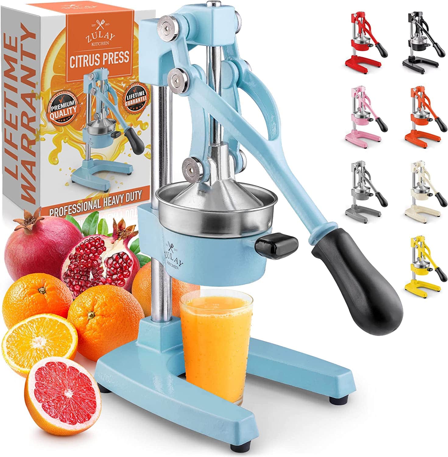 Zulay Kitchen - Cast-Iron Manual Citrus Press & Orange Squeezer Juicer - Blue