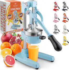 Zulay Kitchen - Cast-Iron Manual Citrus Press & Orange Squeezer Juicer - Blue