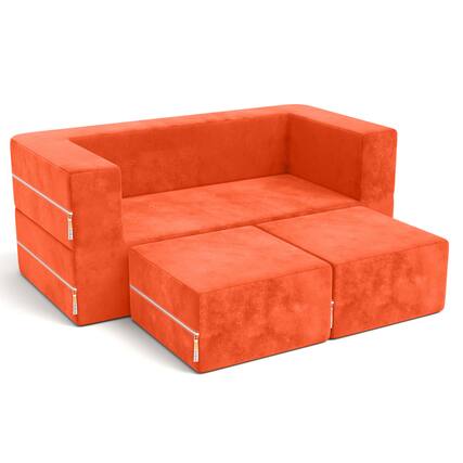 Front. Jaxx - Jaxx Zipline Kids Modular Loveseat & Ottomans/Fold Out Lounger, Mandarin - Mandarin.