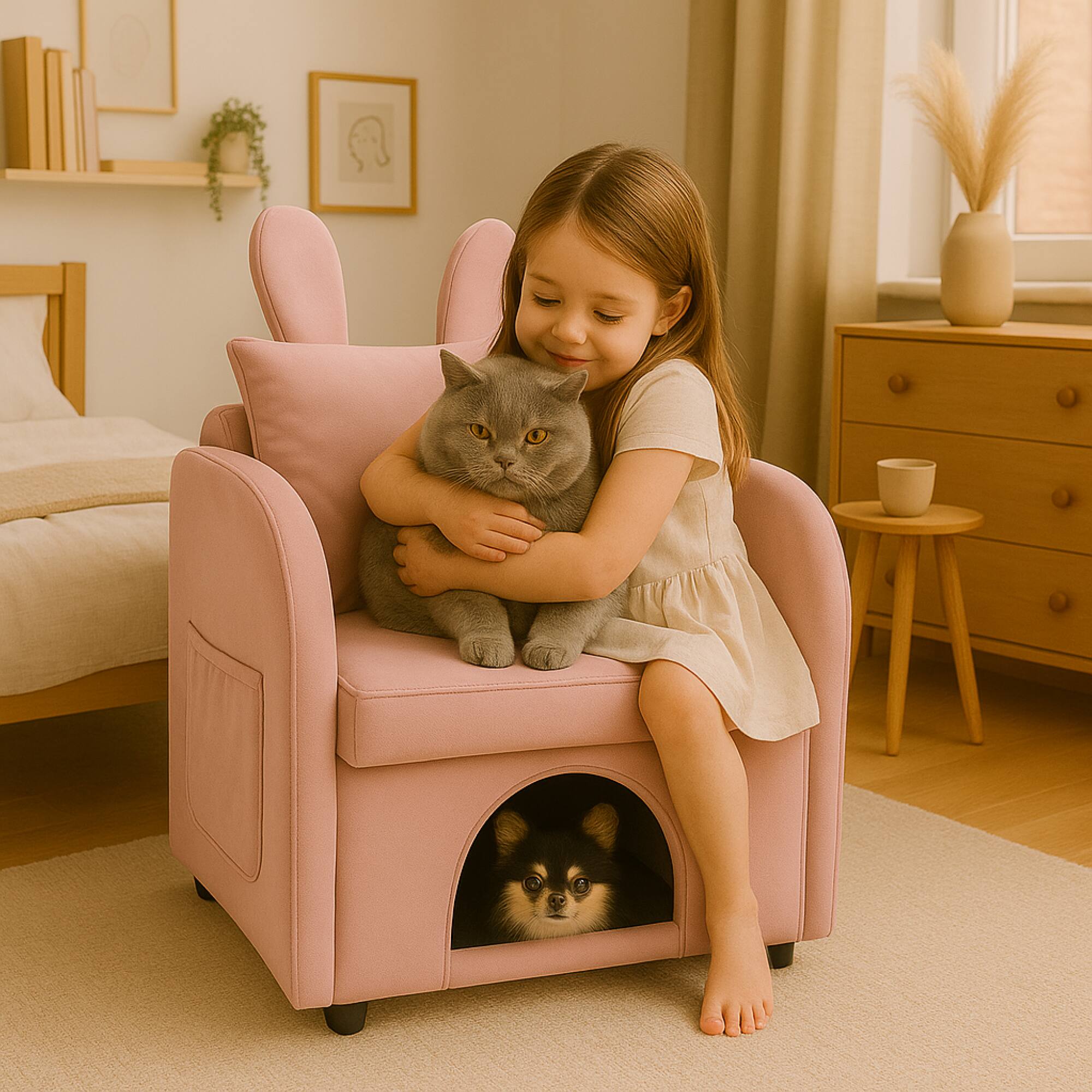 Alt View 1. GOODSILO - Pet-Friendly Bunny-Ear Armchair with Hidden Pet Compartment and Scratch-Resistant Upholstery for Cats and Small Dogs - Pink.
