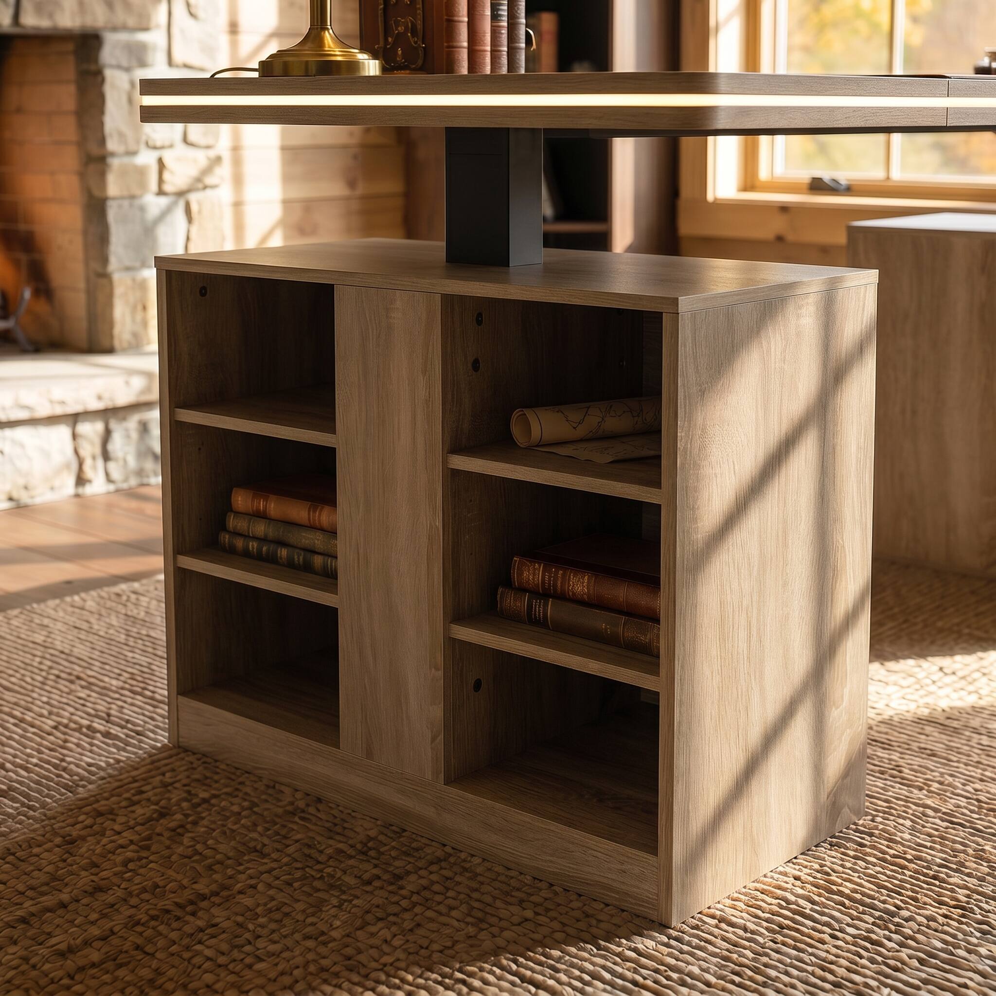 Alt View 6. Famapy - Electric Height Adjustable Desk with RGB Light & Dual Storage –Swappable Cabinets,2AC+3USB Outlet,Sit Stand Workstation - Wooden.