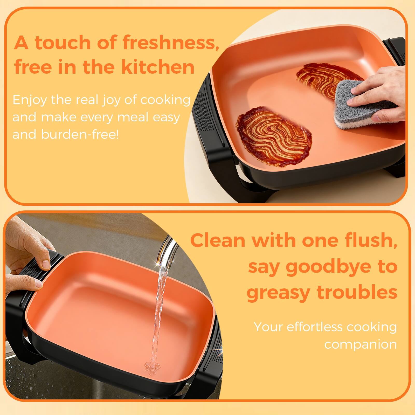 A touch of freshness, free in the kitchen  
Enjoy the real joy of cooking and make every meal easy and burden-free!  

Clean with one flush, say goodbye to greasy troubles  
Your effortless cooking companion