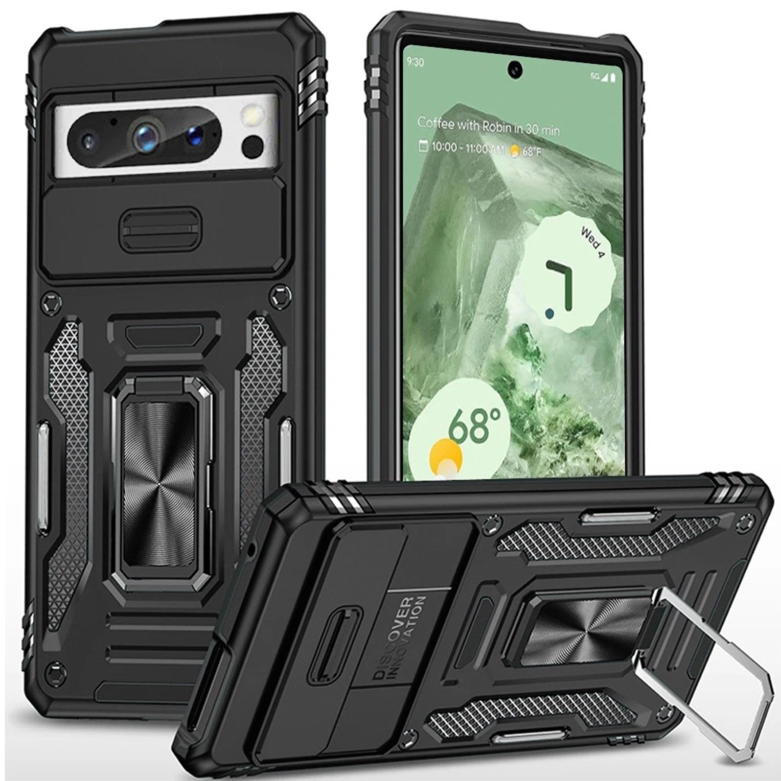 Kitcheniva - Sliding Lens Cover Shockproof Ringstand Case For Google Pixel 9 & Google Pixel 9 Pro - Black price history on PriceWatchPro
