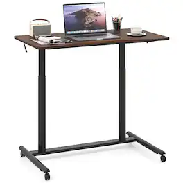Costway - Mobile Standing Desk with Lockable Wheels & Aluminum Frame Rolling Laptop Desk - Brown