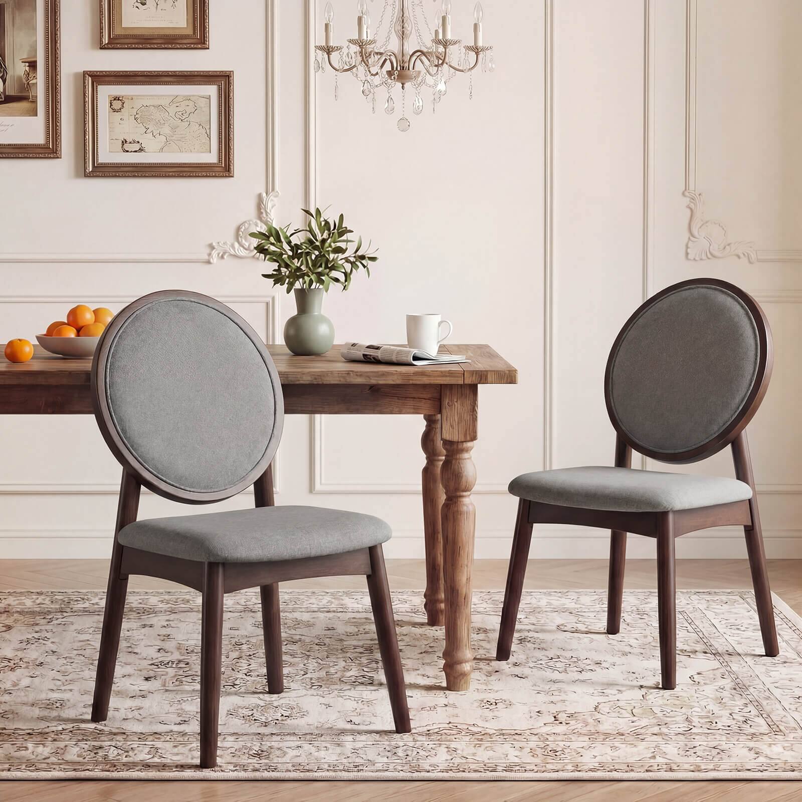 Alt View 1. Costway - Costway Dining Chairs Set of 4, Upholstered Linen Fabric Side Chairs with Round Backrest - Gray.