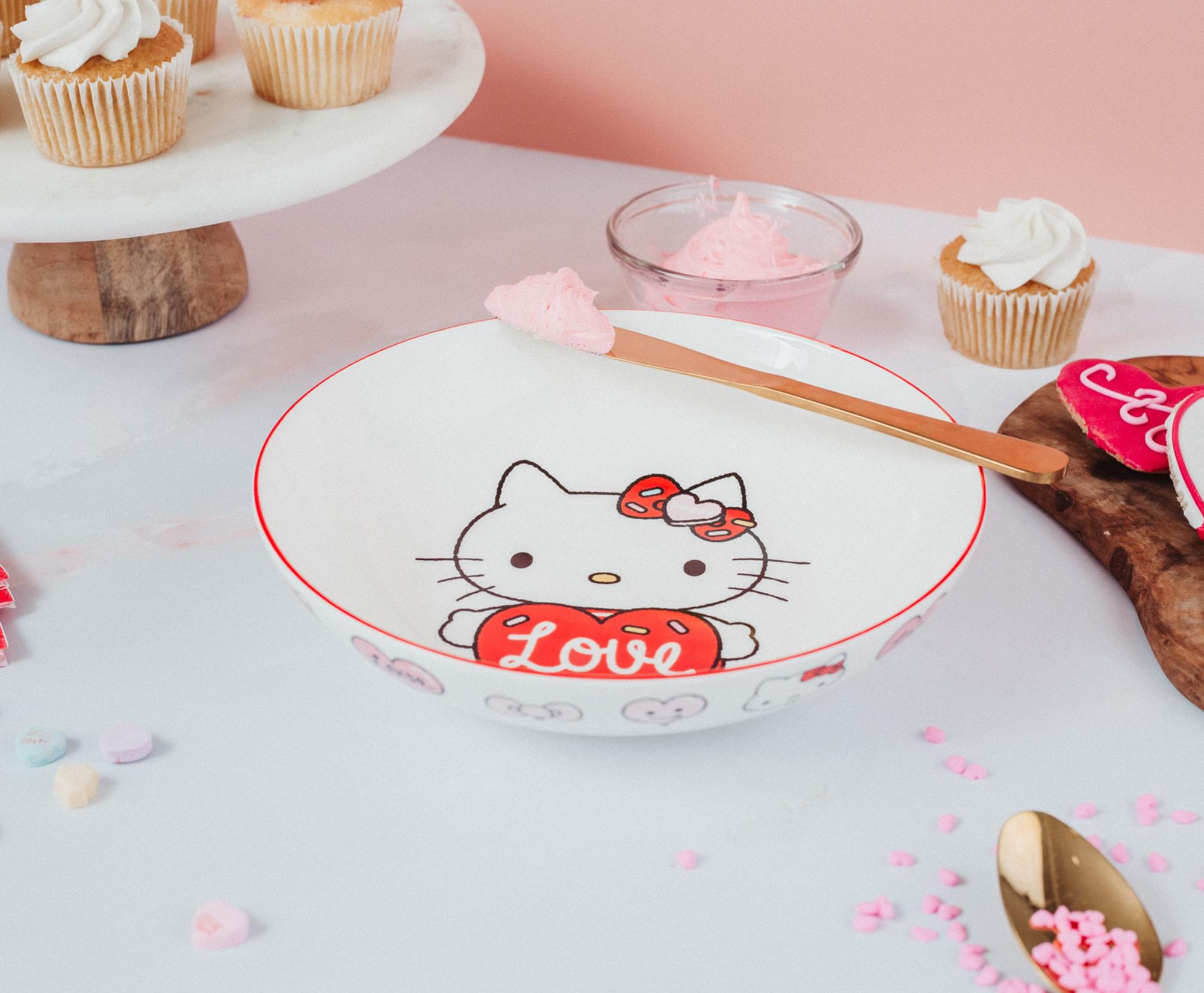 Alt View 2. Silver Buffalo - Sanrio Hello Kitty "Love" 9-Inch Ceramic Coupe Dinner Bowl - Red.