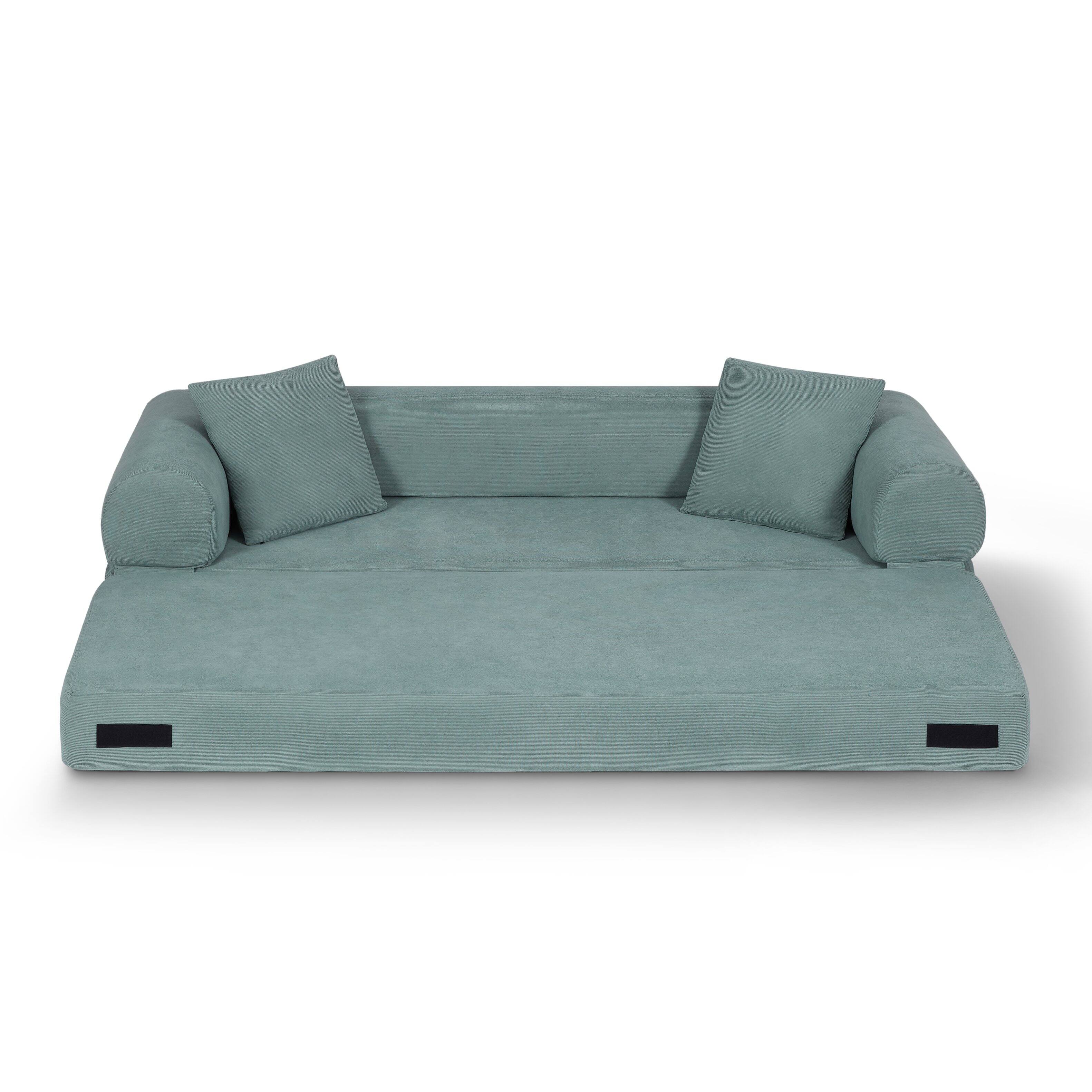 Left. Loheer - Loheer 80 Inch Corduroy Convertible Sofa Bed Queen Sleeper Couch with Storage Fold Out Boneless Sofa in a Box - Light Green.